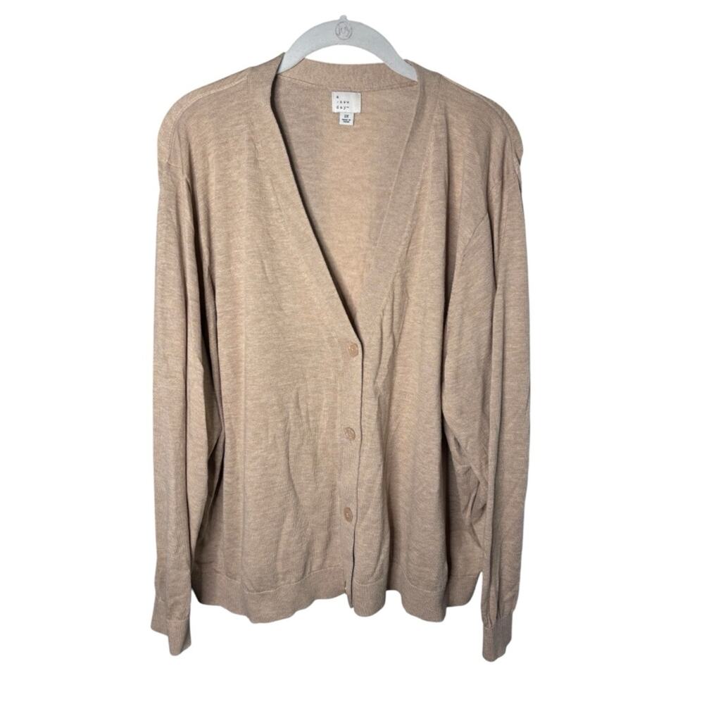 A New Day Tan Long Sleeve Button Front Cardigan Sweater Plus Size 2X